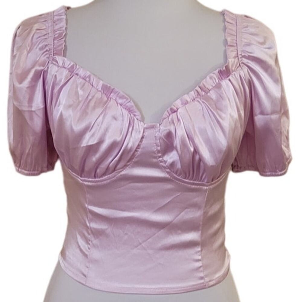 NWT Pink Satin Sweetheart Neckline Crop Top Coquette Fairy Core Romantic Twee-XS